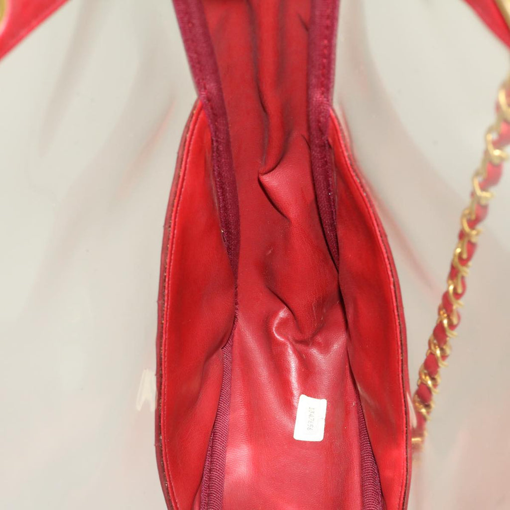 CHANEL Matelasse Chain Shoulder Bag Lamb Skin Enamel Red Clear CC 29894A