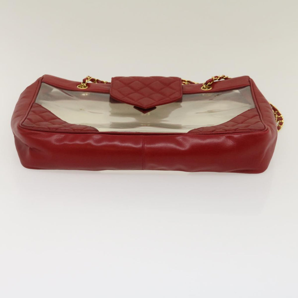CHANEL Matelasse Chain Shoulder Bag Lamb Skin Enamel Red Clear CC 29894A