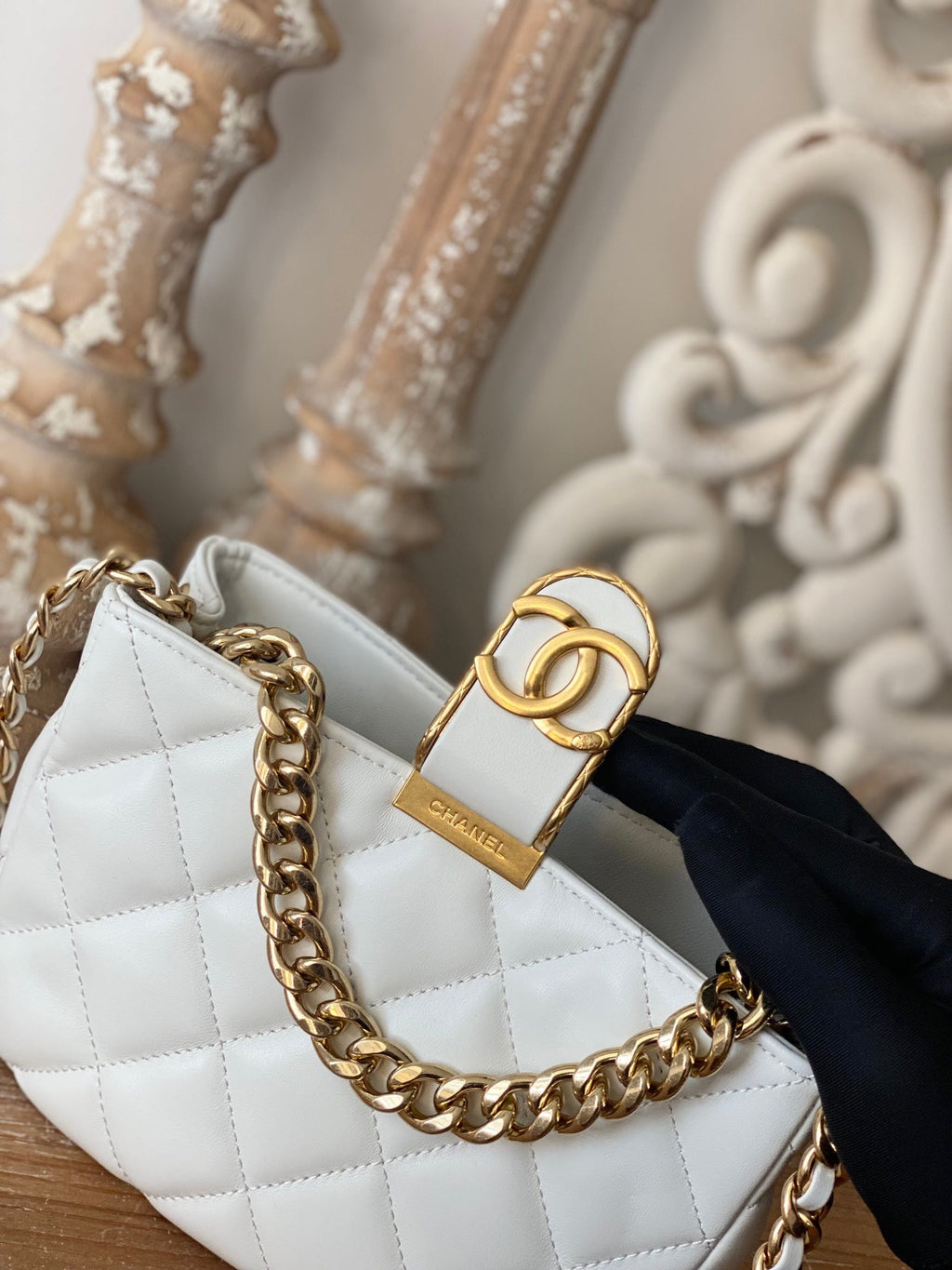 CHLSmall Hobo Bag Gold Hardware White For Women Handbags, Shoulder Bags 7.5in/19cm
