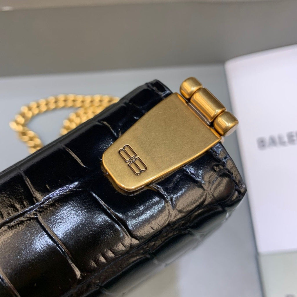 Balen Triplet Small Bag CrocoGLAMIle Embossed Black, For Women,  Bags 8.3in/21cm