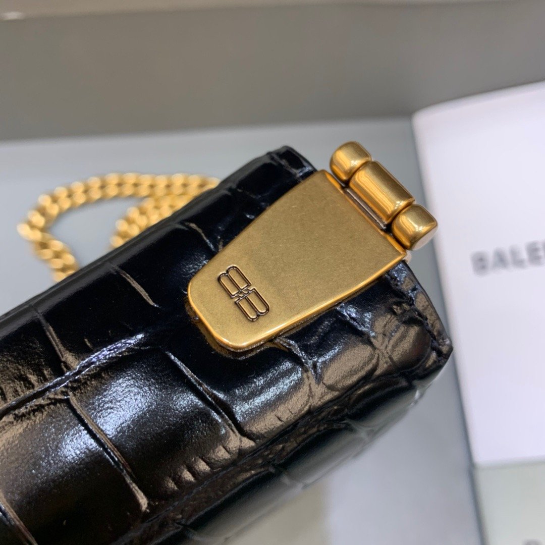 Balen Triplet Small Bag CrocoGLAMIle Embossed Black, For Women,  Bags 8.3in/21cm