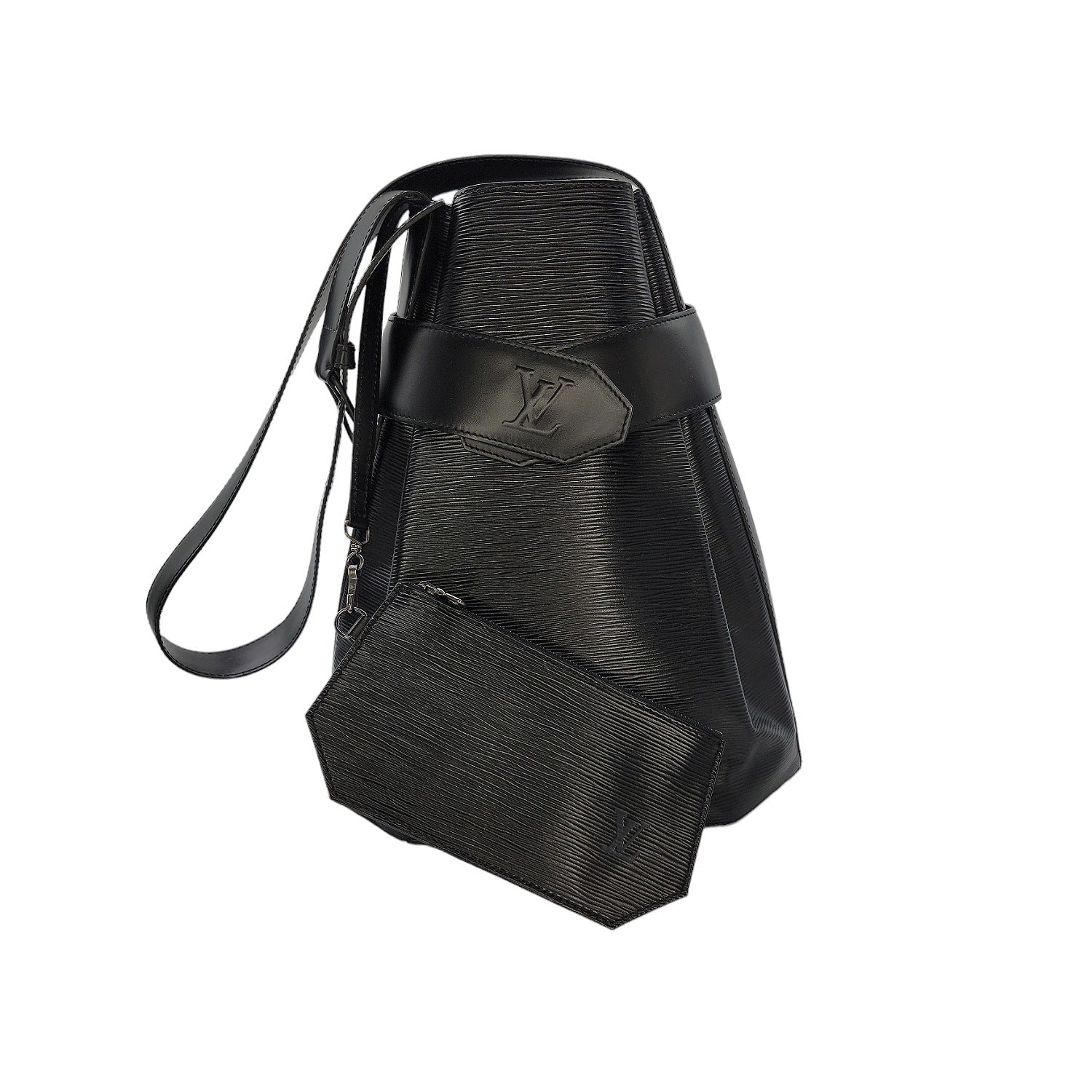 Louis Vuitton Vintage Black EPI Sac D'Epaule GM Bucket Bag w/ Pouch