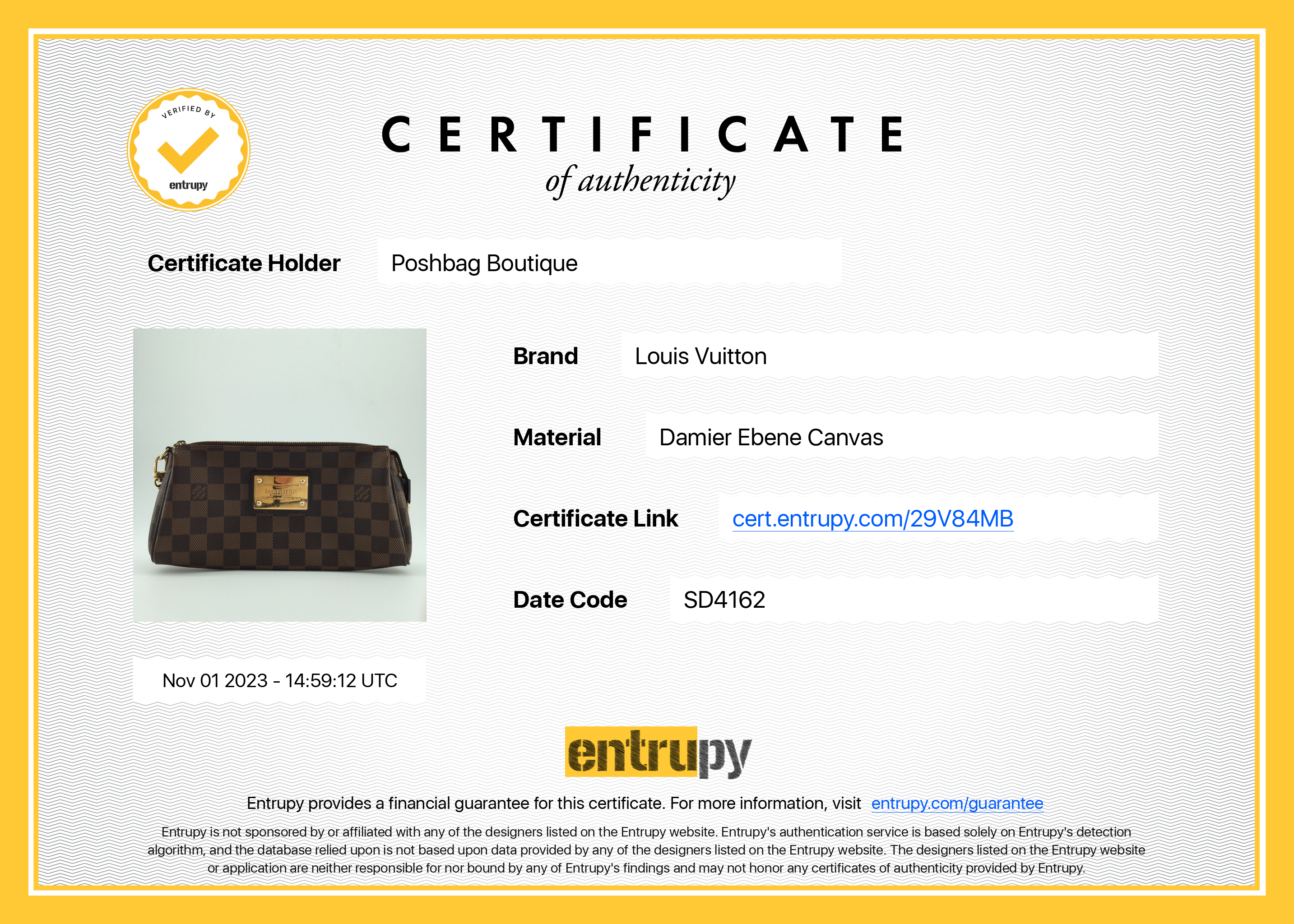 Louis Vuitto Eva Damier Ebene Canvas Crossbody Bag