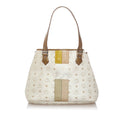 White MCM Lion Visetos Leather Tote Bag