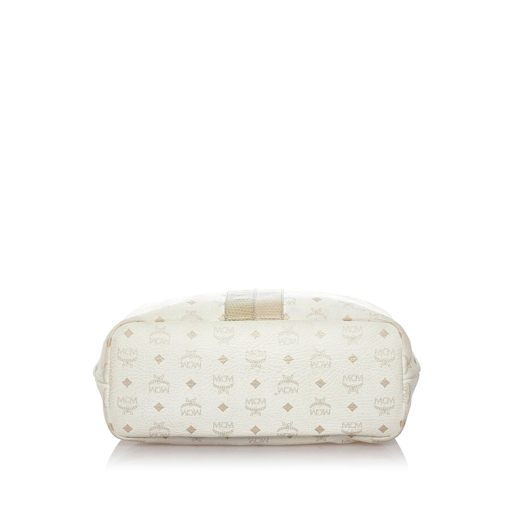 White MCM Lion Visetos Leather Tote Bag