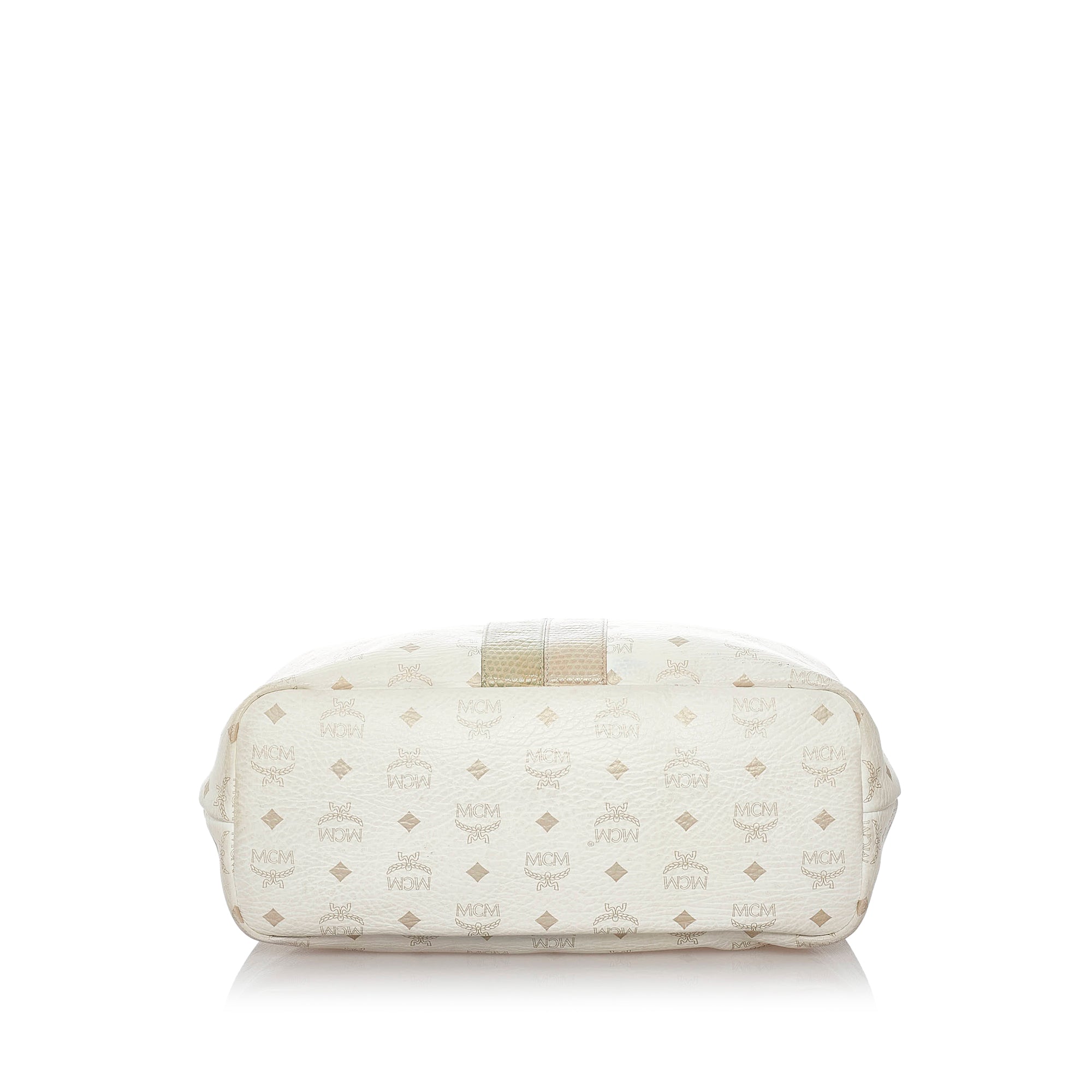 White MCM Lion Visetos Leather Tote Bag