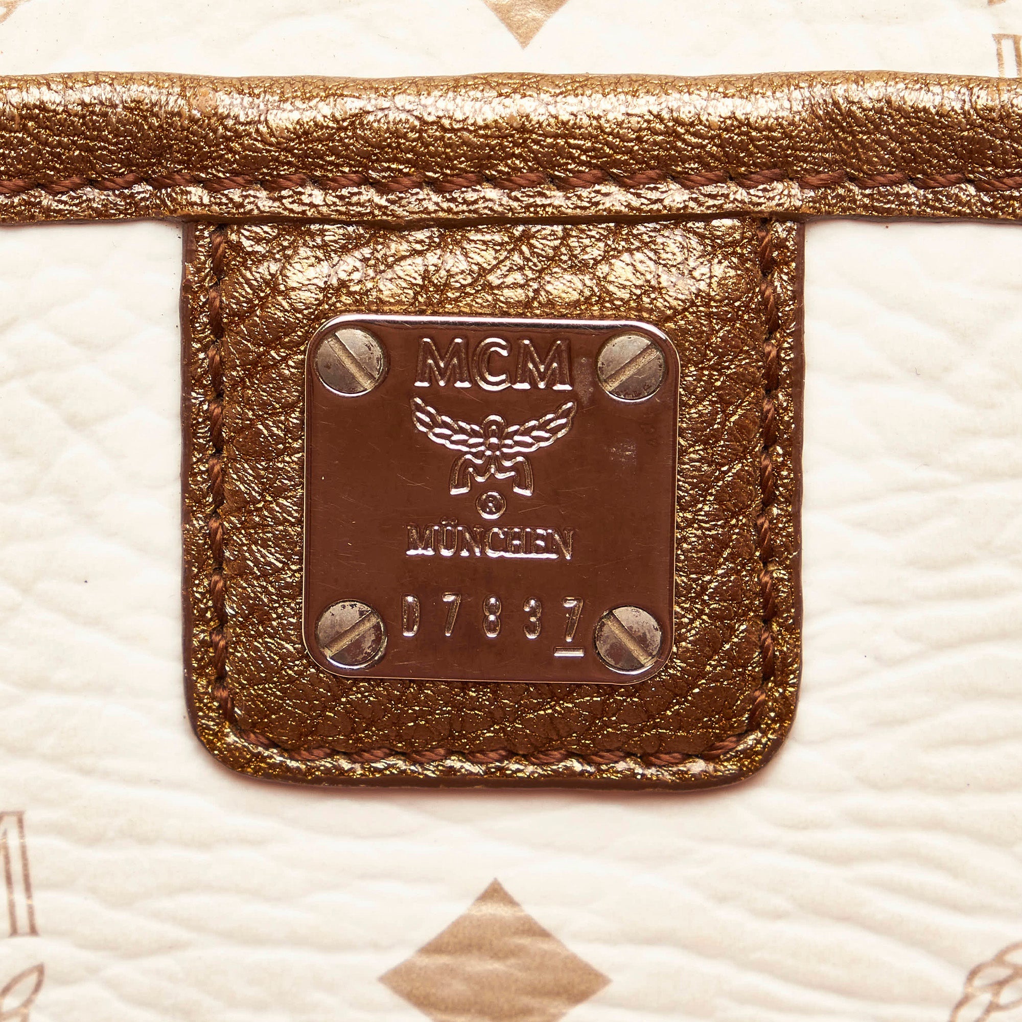 White MCM Lion Visetos Leather Tote Bag