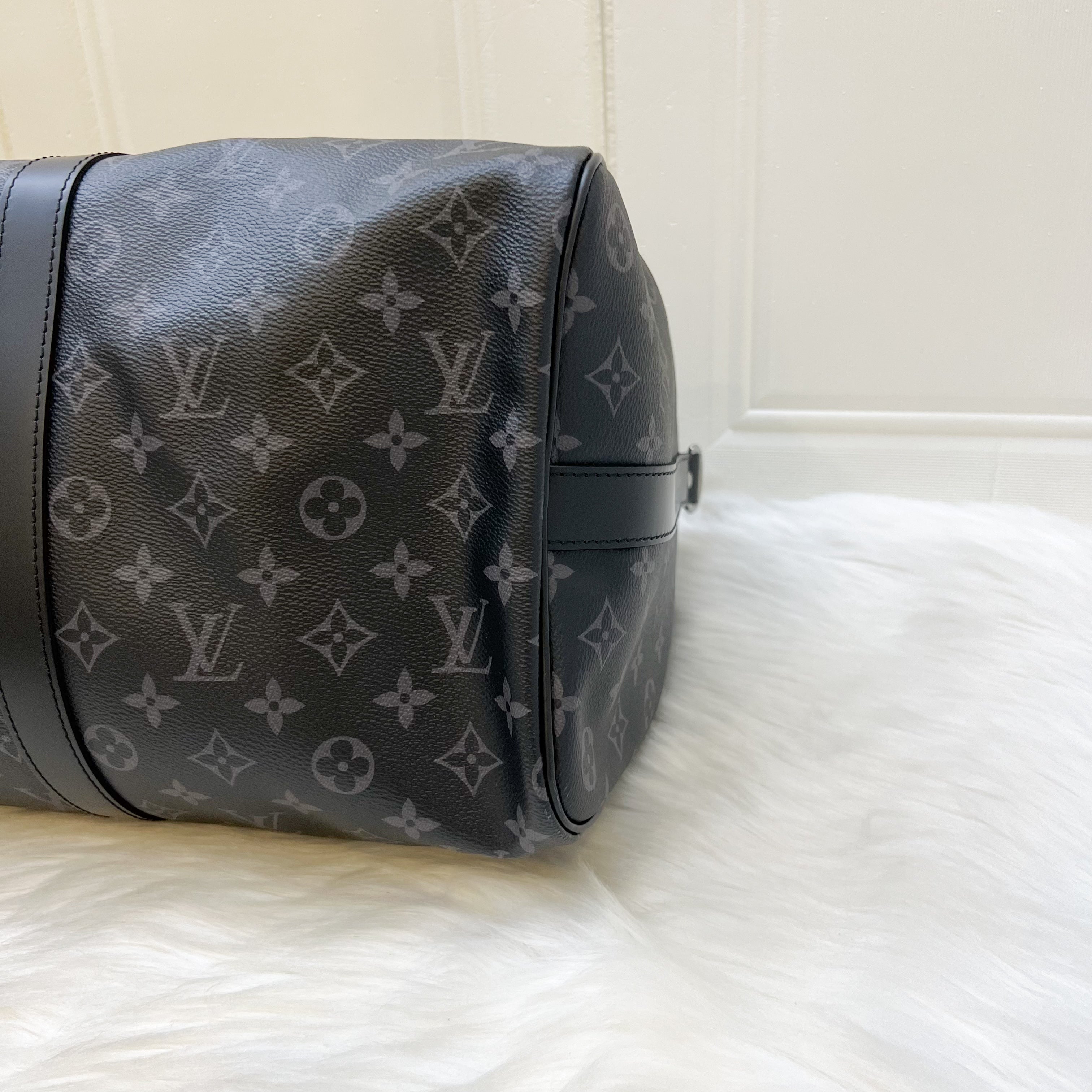 LV Keepall Bandouliere 45 in Monogram Eclipse Canvas and Dark SHW