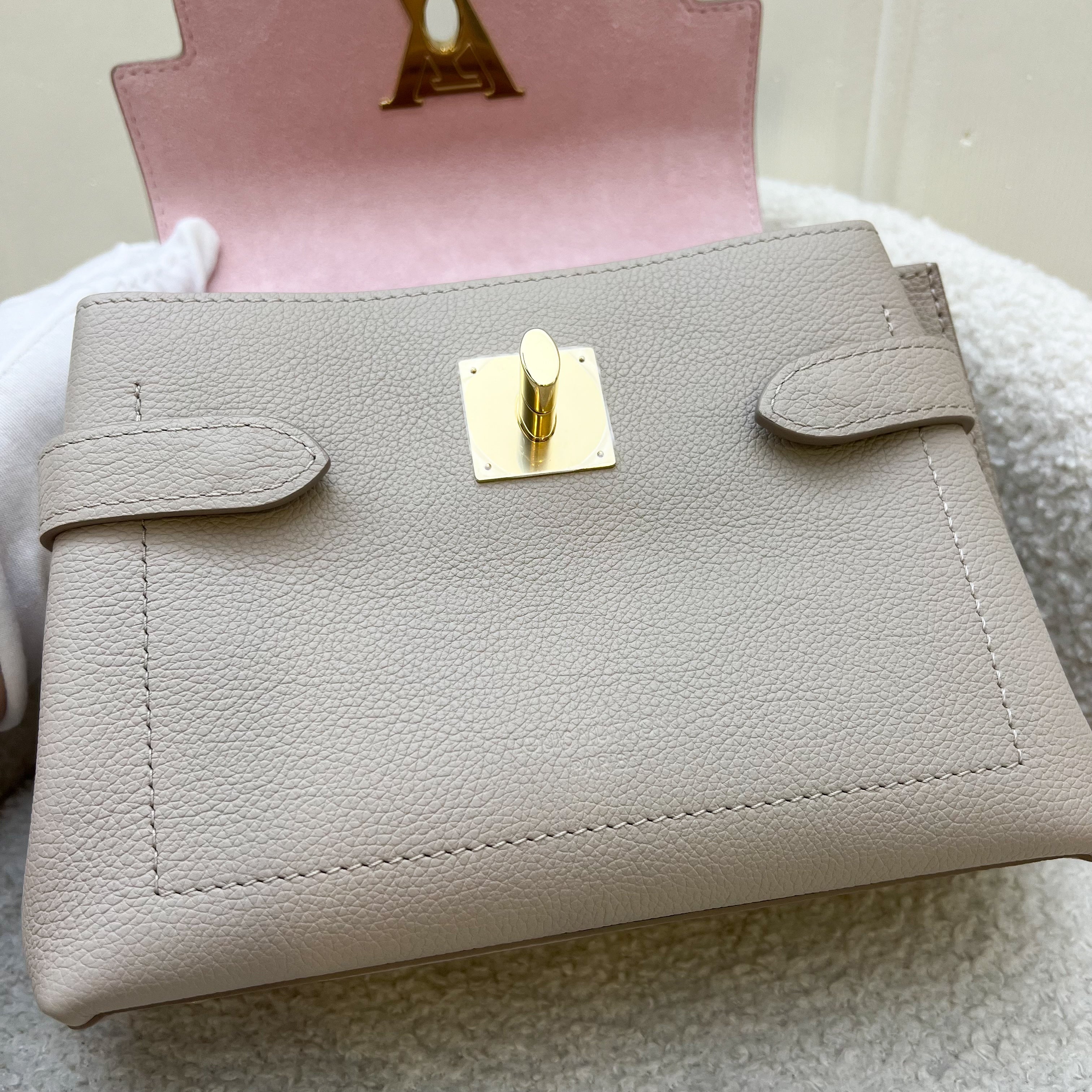 Lv Lockme Ever Mini in Greige Grained Calfkin and LGHW