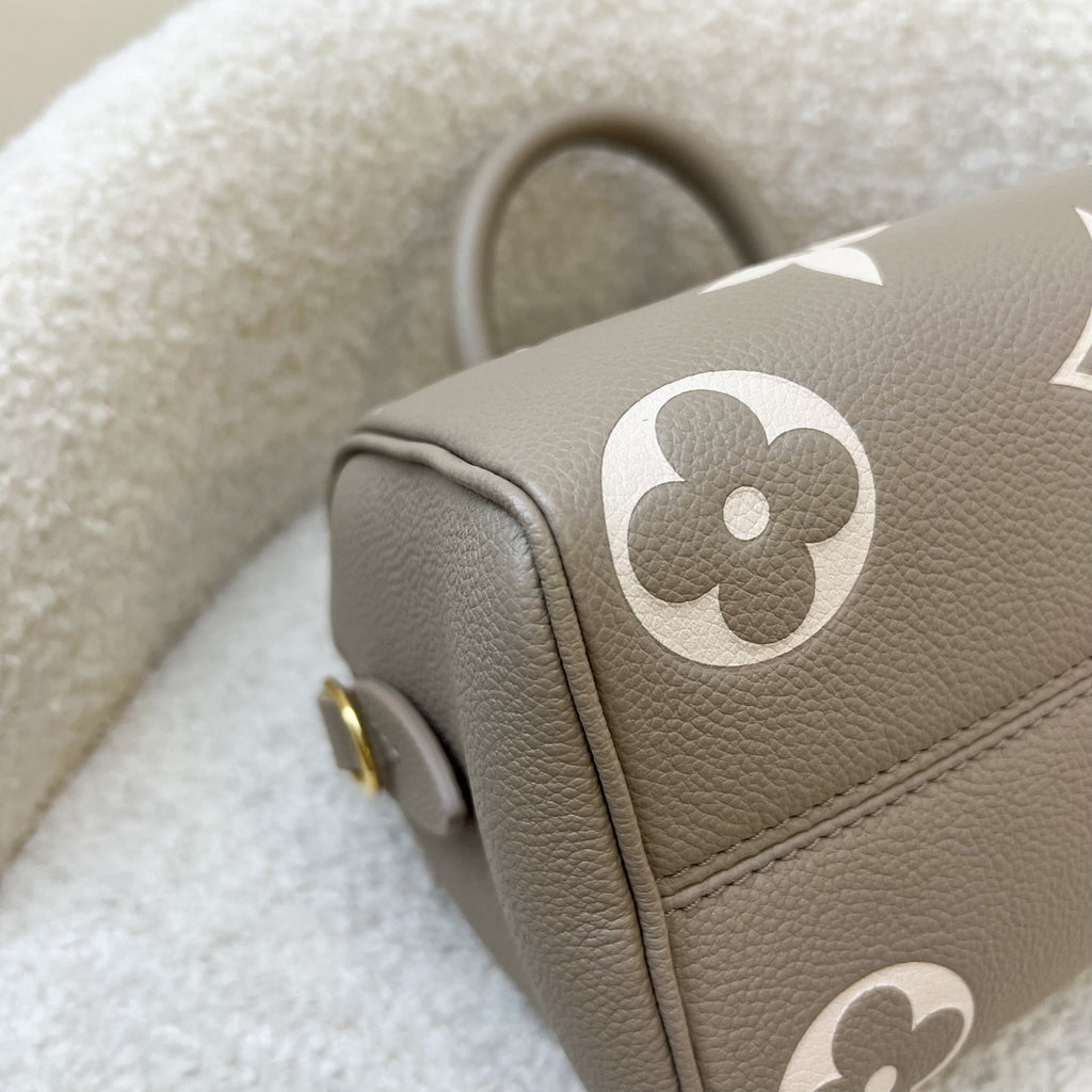 LV Speedy Bandouliere 20 in Tourterelle Giant Monogram Empreinte Leather and GHW
