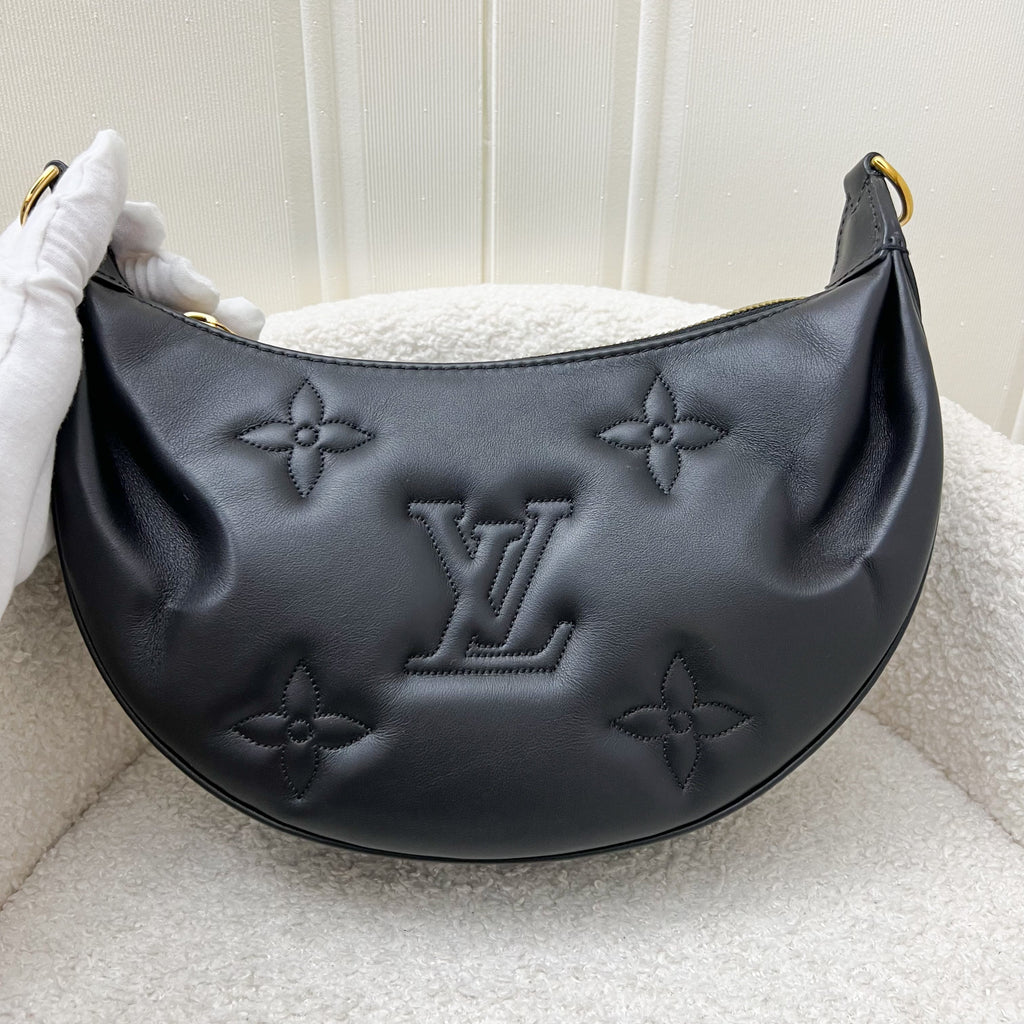 LV Over The Moon Bag in Black Bubblegram Calfskin and GHW with Canvas Strap and Chain Strap