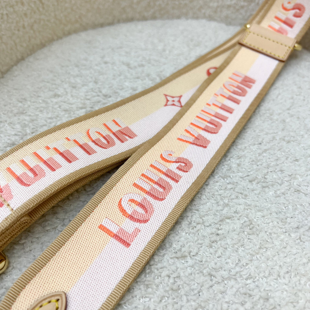 LV Speedy Bandouliere 20 in Monogram Canvas and Pink / Orange Patterned Strap