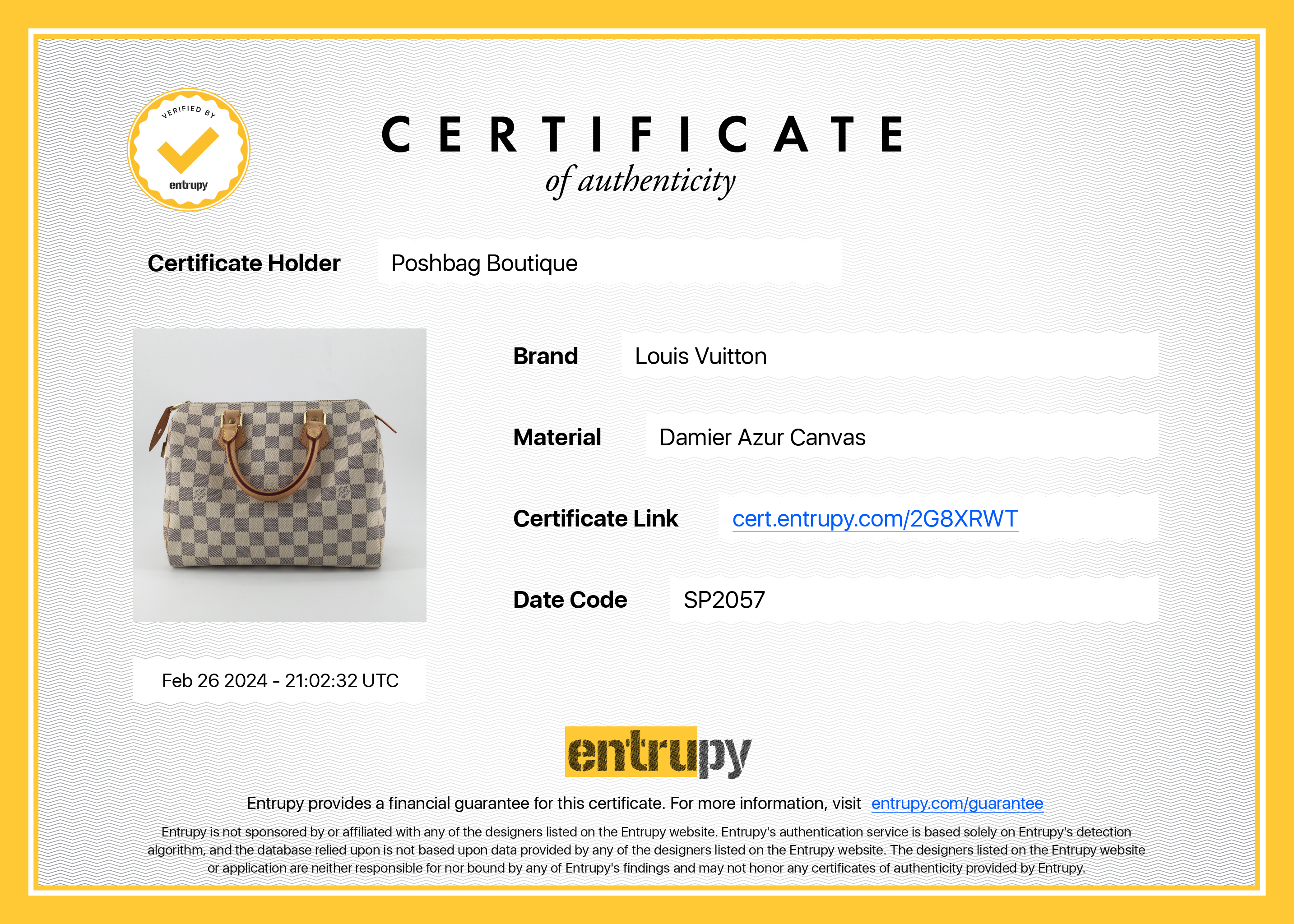 Louis Vuitto Louis Vuitton Speedy 25 Damier Azur Bag