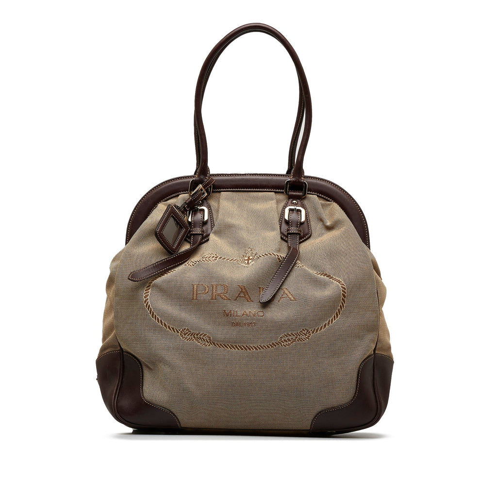 Brown Prada Canapa Logo Frame Tote Bag
