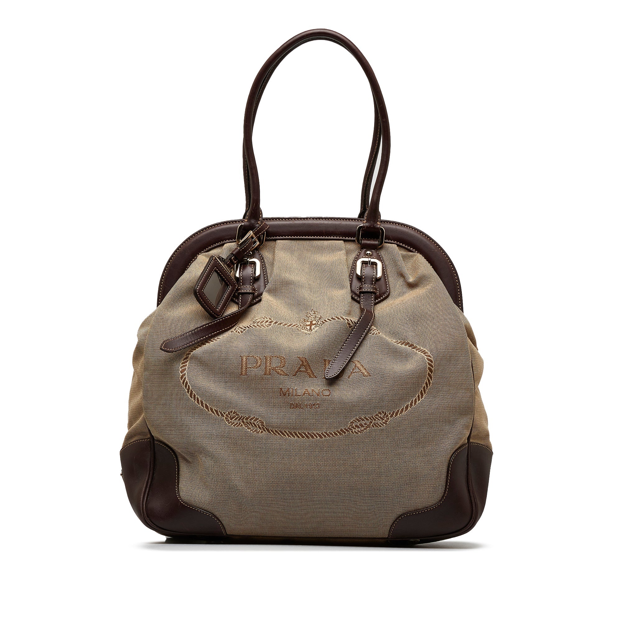 Brown Prada Canapa Logo Frame Tote Bag