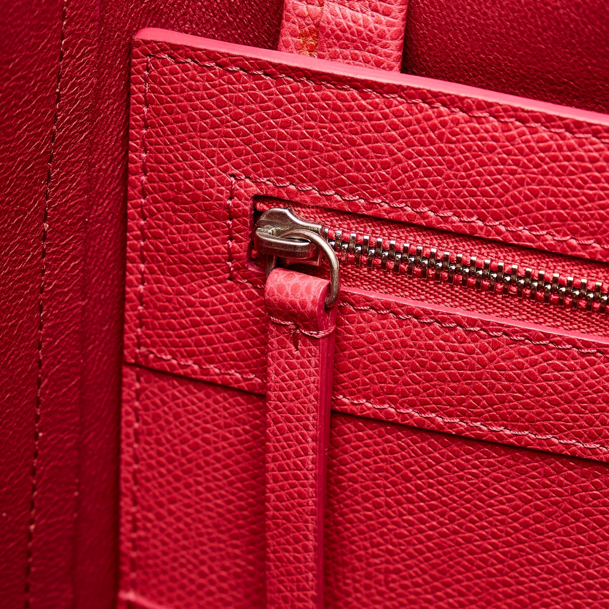 Red Celine Horizontal Cabas Leather Tote Bag