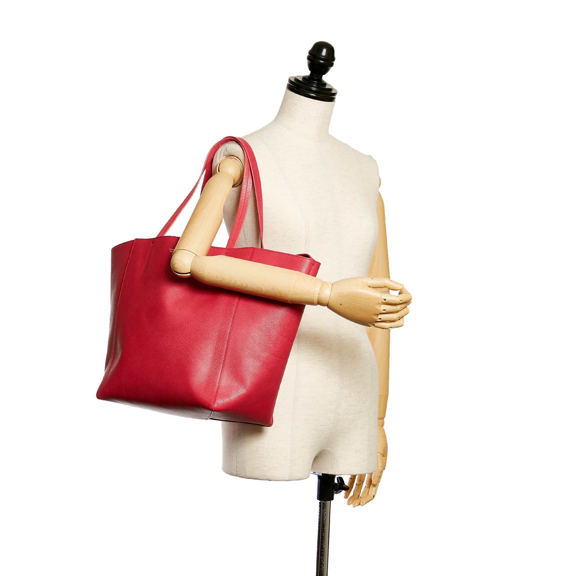 Red Celine Horizontal Cabas Leather Tote Bag