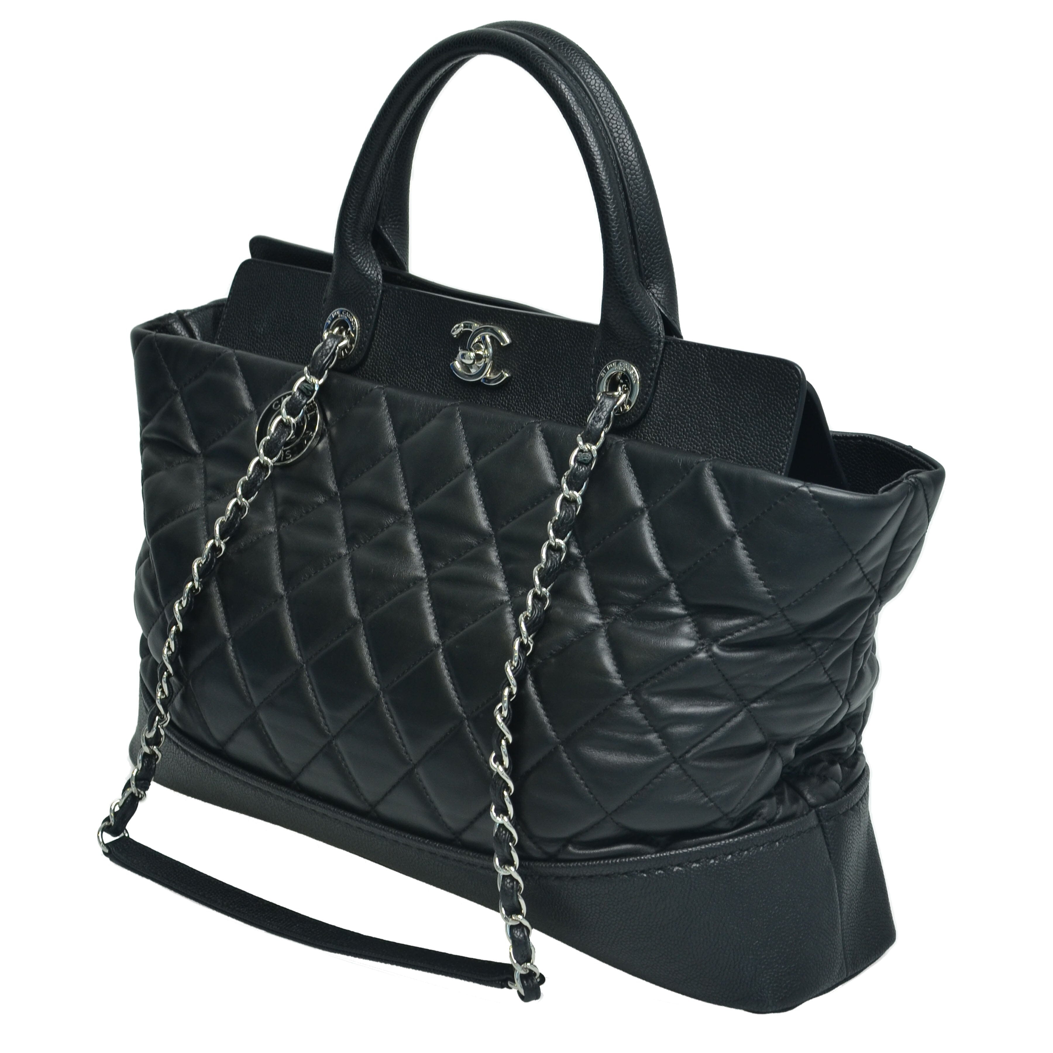 Black Quilted Be CC Double Handle Tote Bag