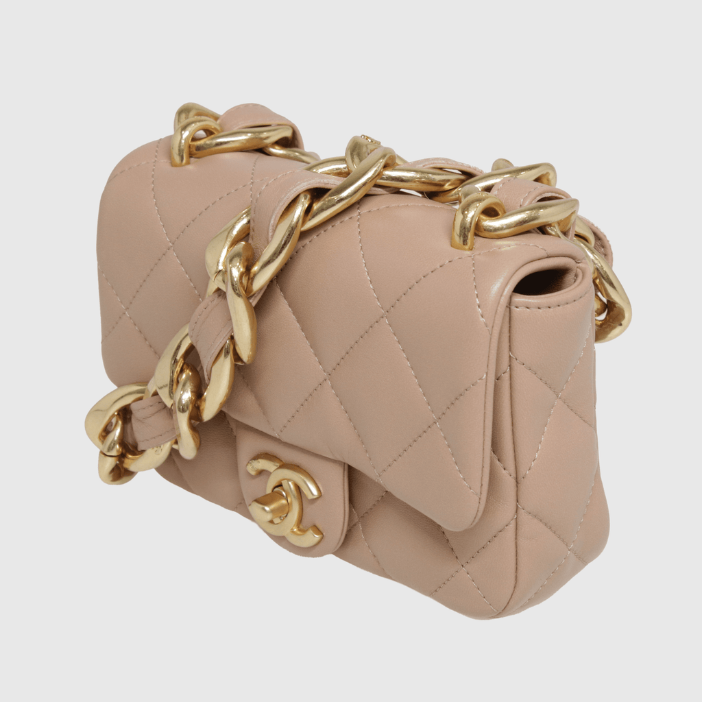 Beige Chunky Chain Strap Mini Flap Bag - SS22
