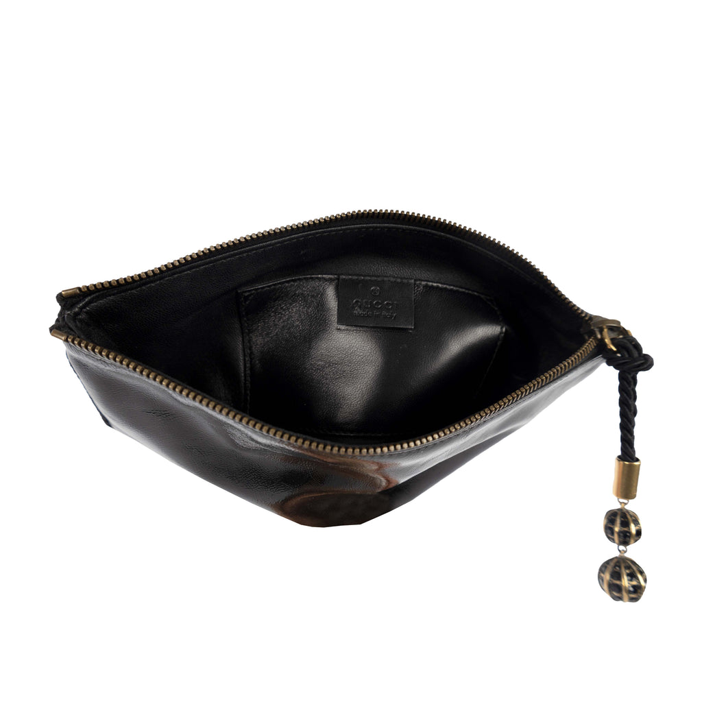 Gucci Shiny Leather Clutch with Braided Trim & Tassel - '10s