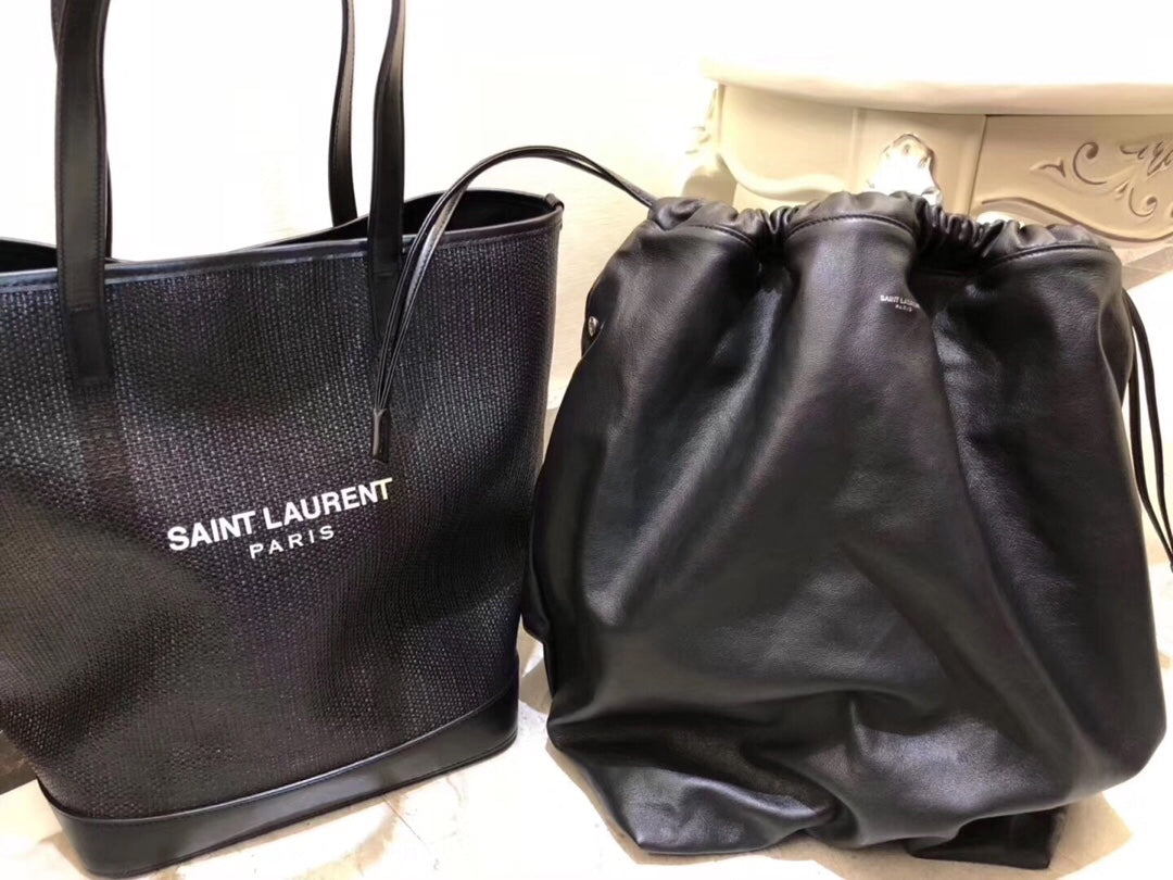 GLAMI Teddy MeGLAMIum Canvas Handle Bucket Tote Bag Black For Women 13in/33cm YSL 551595 96W1E 1000