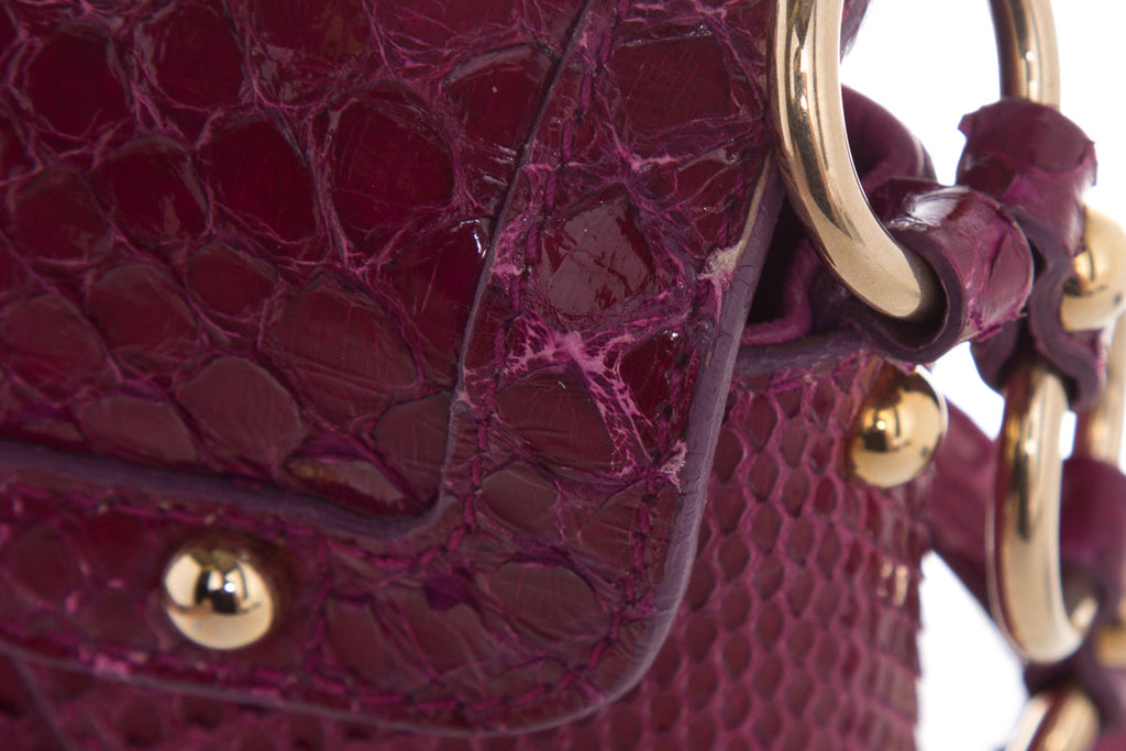 Sergio Rossi Magenta Lizard Skin Shoulder Bag