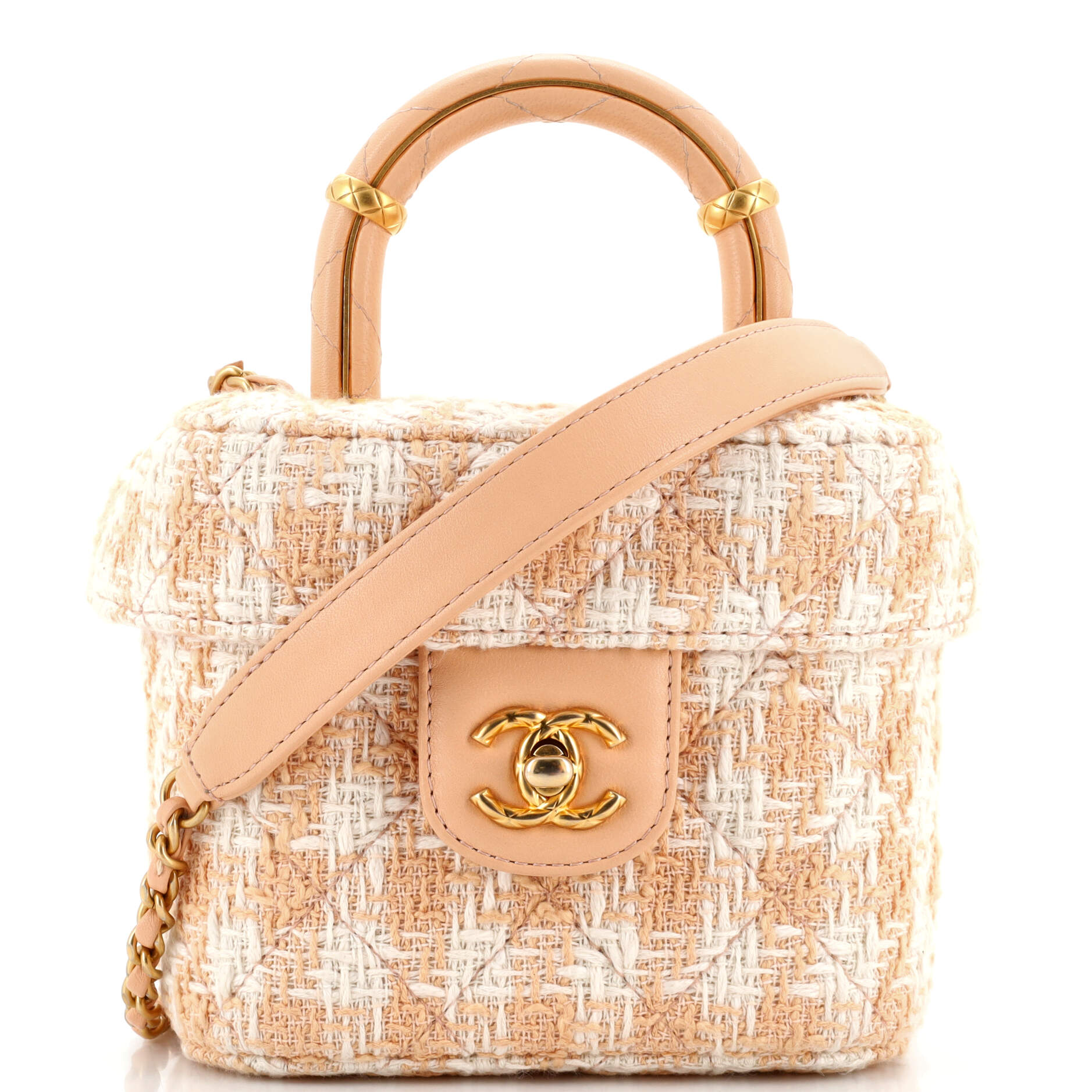 CHANEL Crush Top Handle Flap Bag Quilted Tweed Mini