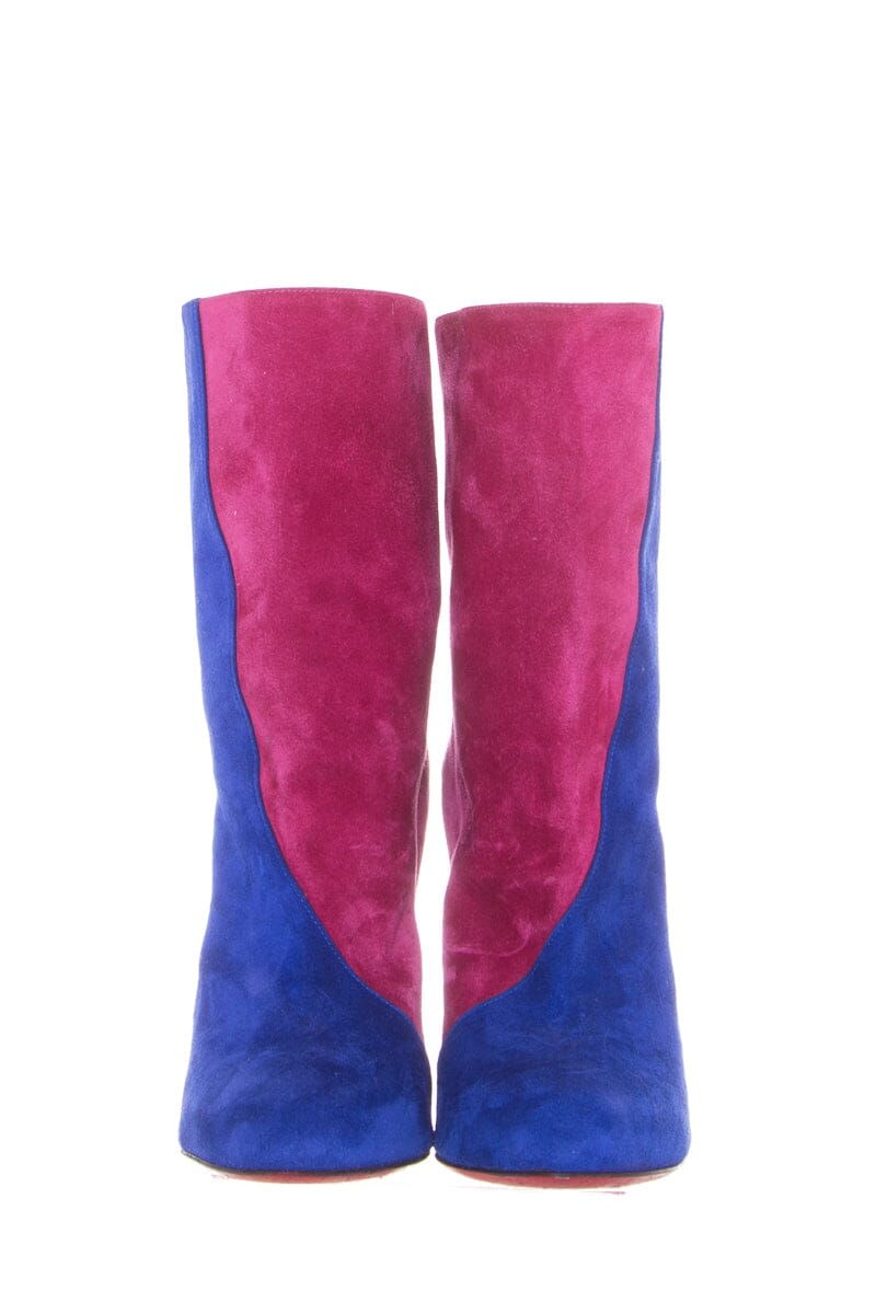 Christian Louboutin Multicolor Colorblock Suede Booties SZ 35.5