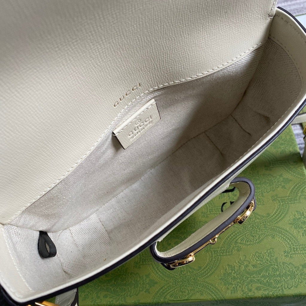 gg Horsebit 1955 Mini Bag White For Women, Women’s Bags 8in/21cm gg 658574 18YSG 9068
