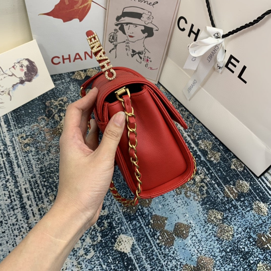 CHLSmall GlamIap Bag With Top Handle Gold Hardware Red For Women Handbags, Shoulder Bags 7.9in/20cm AS2059