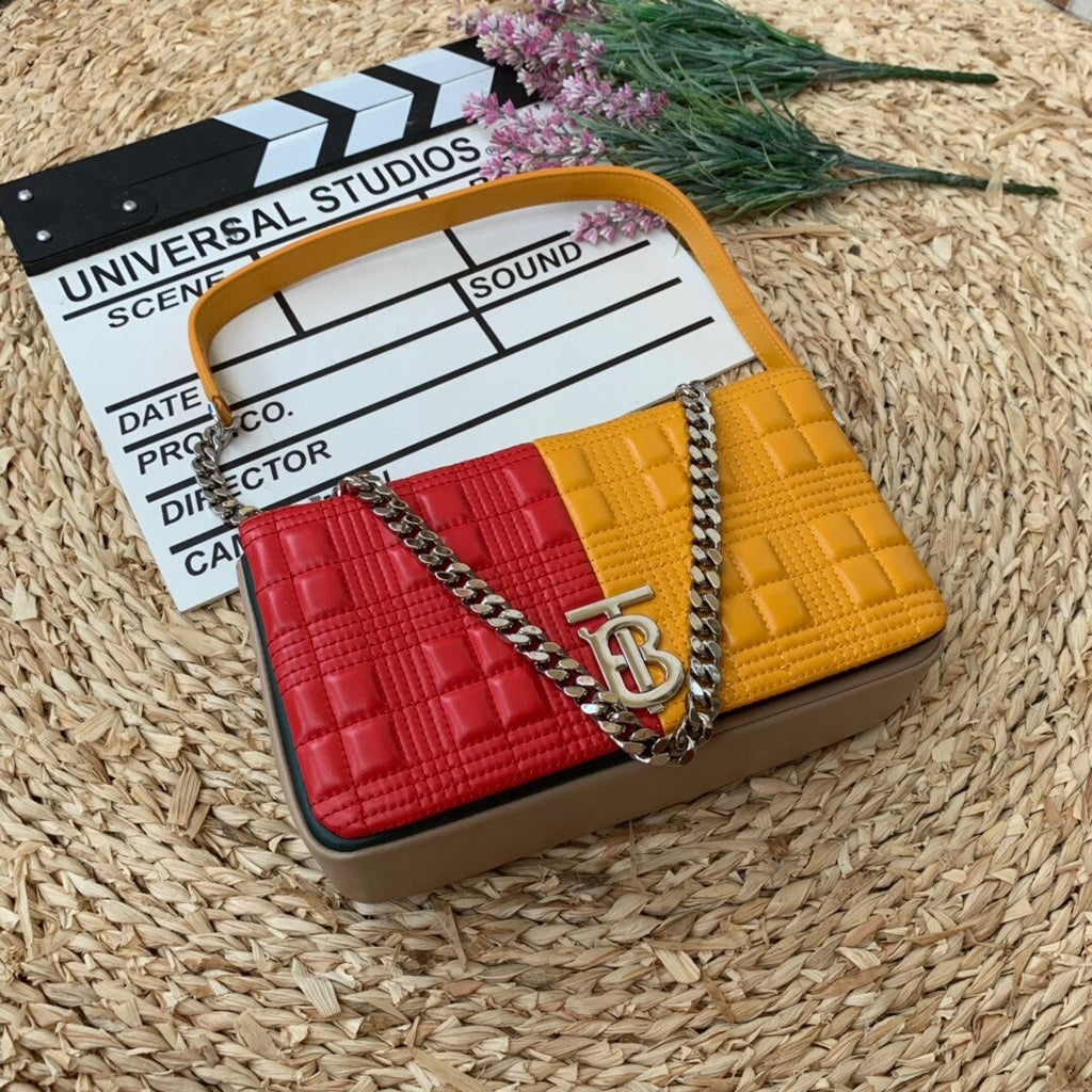 GLAMI Horseferry Print Quilted Small Lola Bag Monogram Red And Orange For Women, Bags 9in/23cm