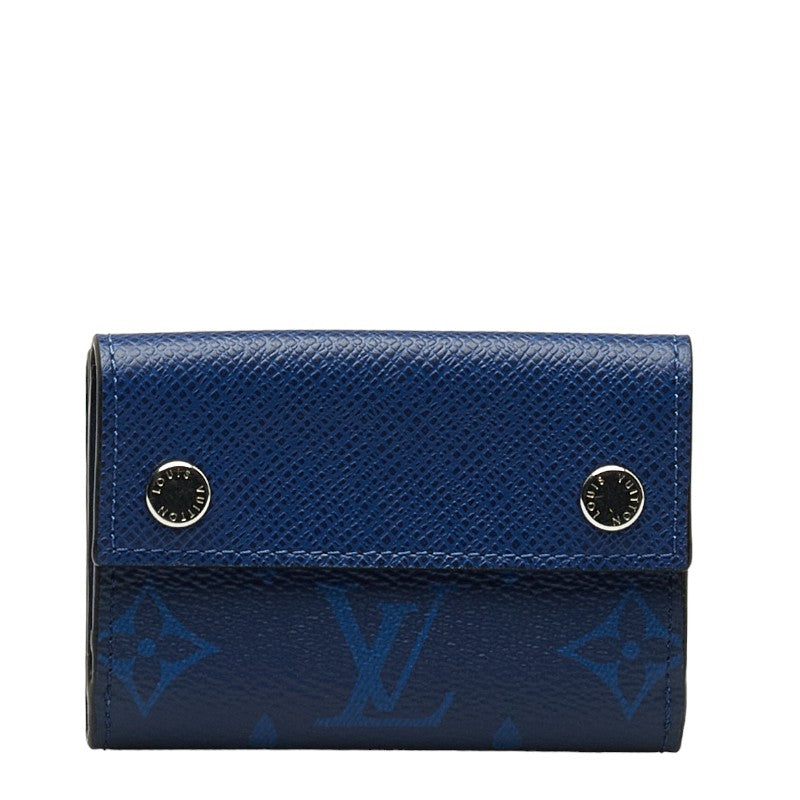 Louis Vuitton Monogram Taiga Dialovery Three Fed Wallet Compact Wallet M67620 Cobalt Blue PVC Leather Men LOUIS VUITTON