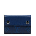 Louis Vuitton Monogram Taiga Dialovery Three Fed Wallet Compact Wallet M67620 Cobalt Blue PVC Leather Men LOUIS VUITTON