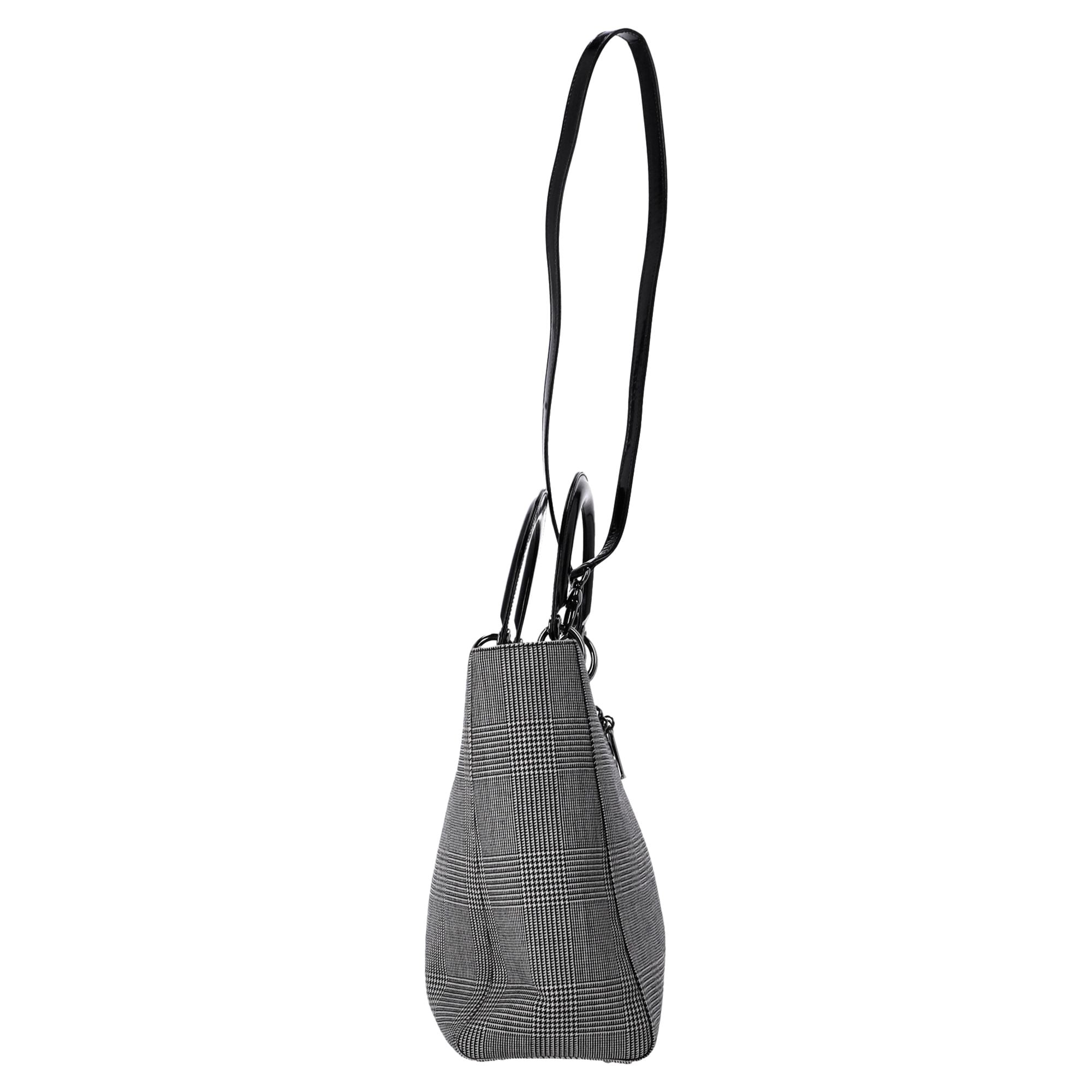 Dior Large Lady Dior Houndstooth Print Hand Bag in Canvas