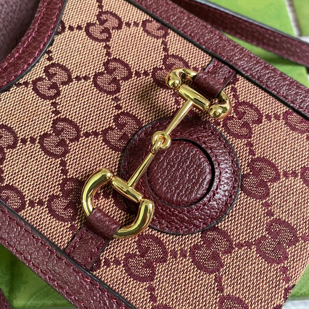 gg Horsebit 1955 Mini Bag Beige And Burgundy gg Supreme Canvas For Women  6.7in/17cm gg 625615F6B3G9865
