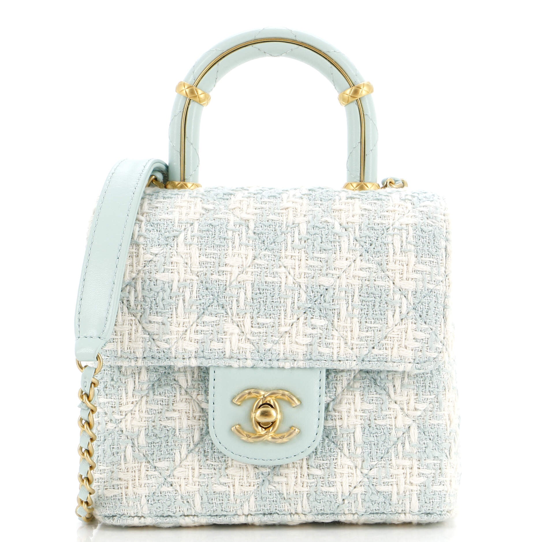 CHANEL Crush Top Handle Flap Bag Quilted Tweed Mini