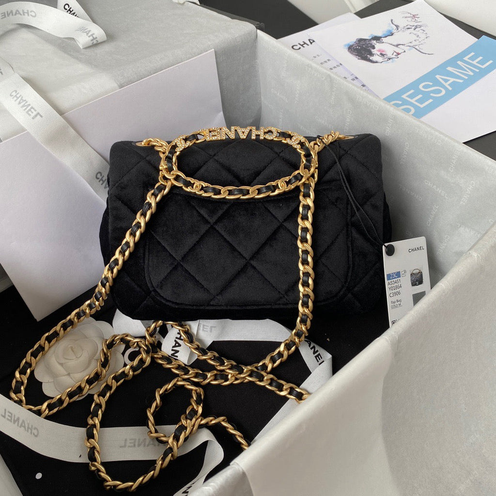 CHL Flap Bag Gold Hardware Black For Women, Women’s Handbags, Shoulder Bags 9.4in/24cm AS3451