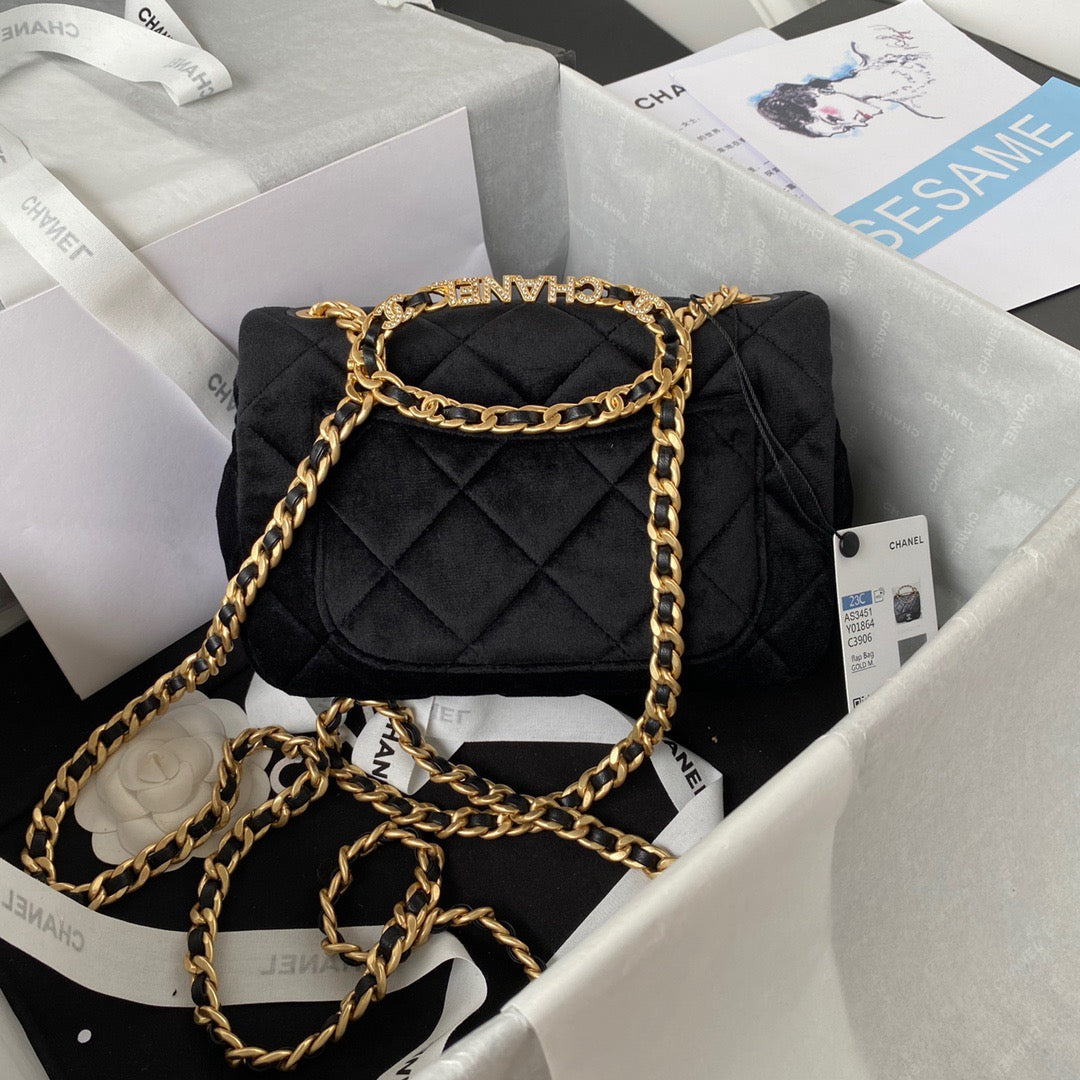 CHL Flap Bag Gold Hardware Black For Women, Women’s Handbags, Shoulder Bags 9.4in/24cm AS3451
