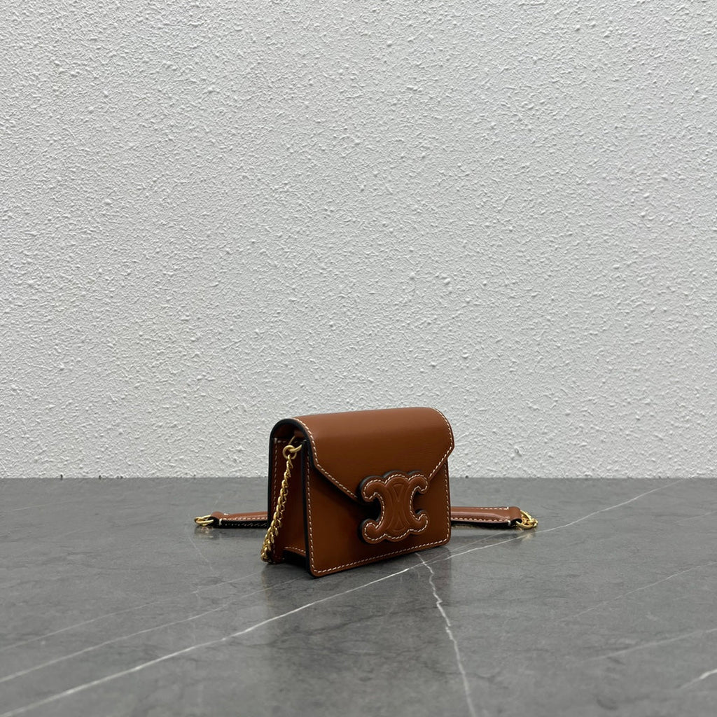 GLAMI Card Holder On Chain Triomphe Tan For Women 4in/11cm 10J743DPV.04LU