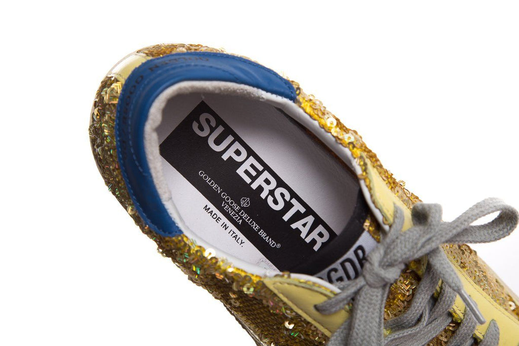 Golden Goose Yellow Sequin Super Star Low-Top Sneakers SZ 35
