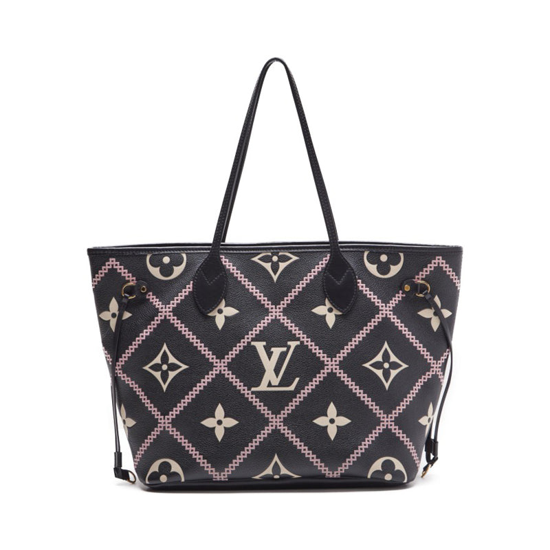 LOUIS VUITTON Monogram Amplant Neval MM Tote Bag Leather Noir  Ivory × Pink   Business Bag  Startup Back Mens Tote Bag【 Ship】