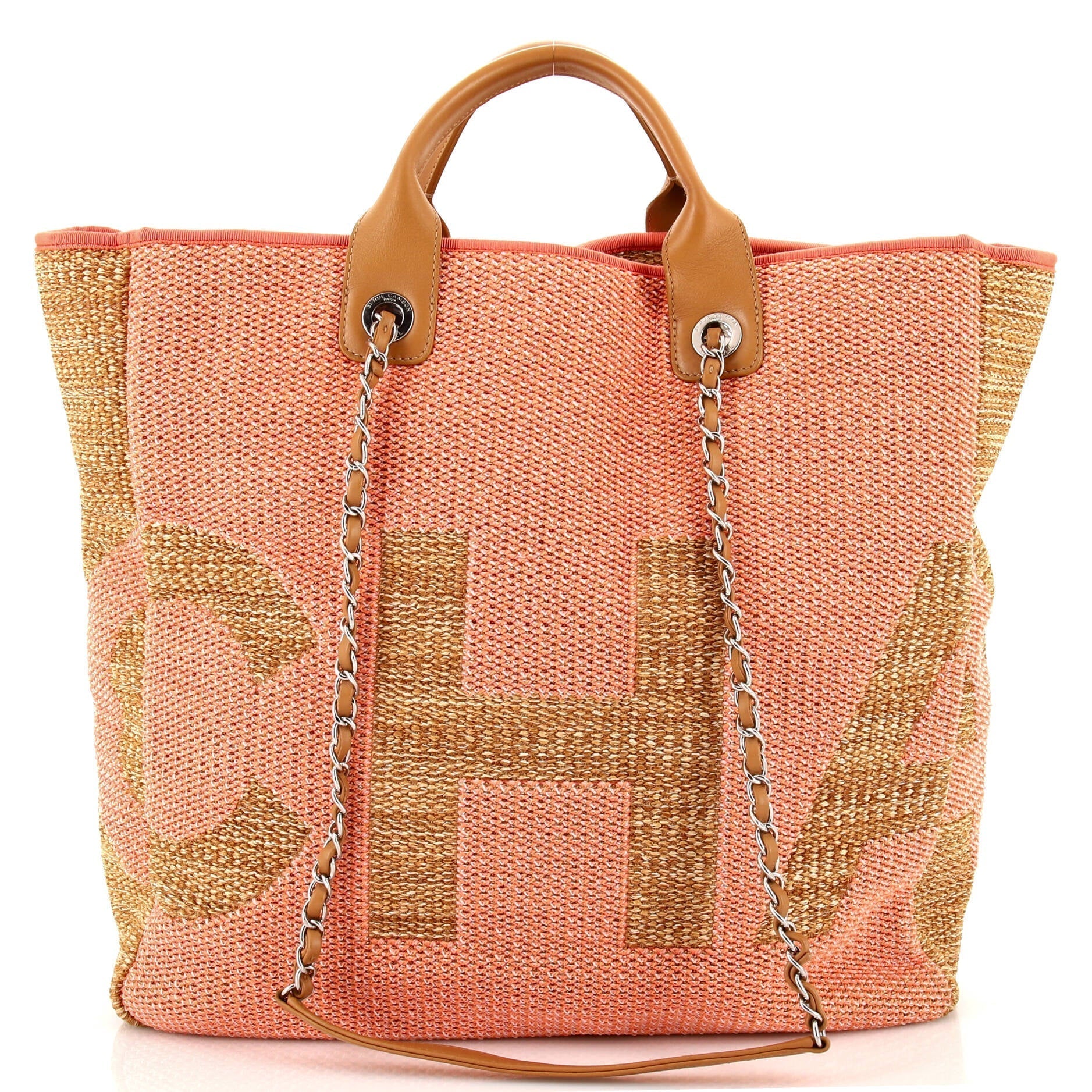 CHANEL Deauville Logo Shopping Tote Printed Mixed Fibers Large