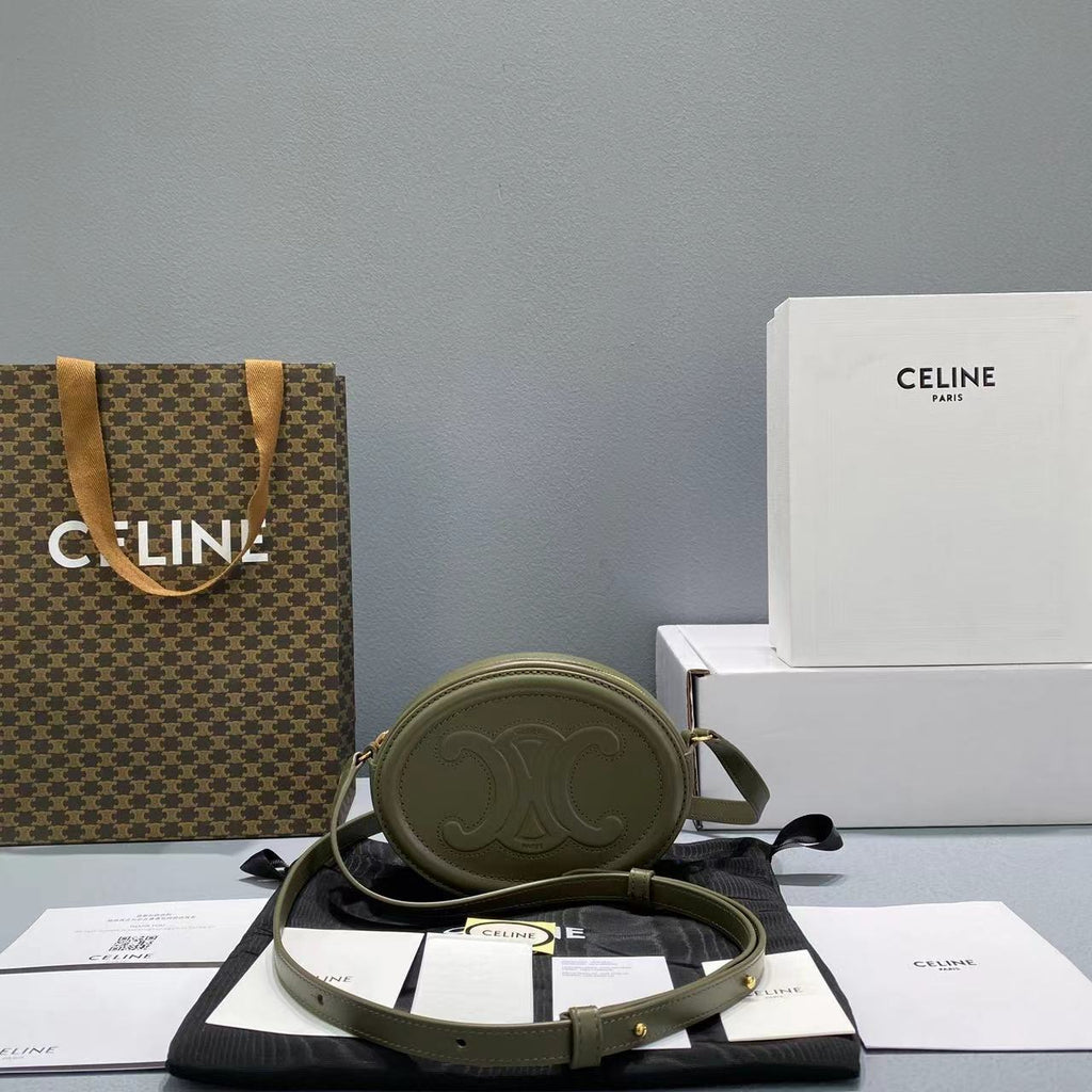 GLAMI Crossbody Oval Purse Cuir Triomphe Dark Green For Women 6in/16cm