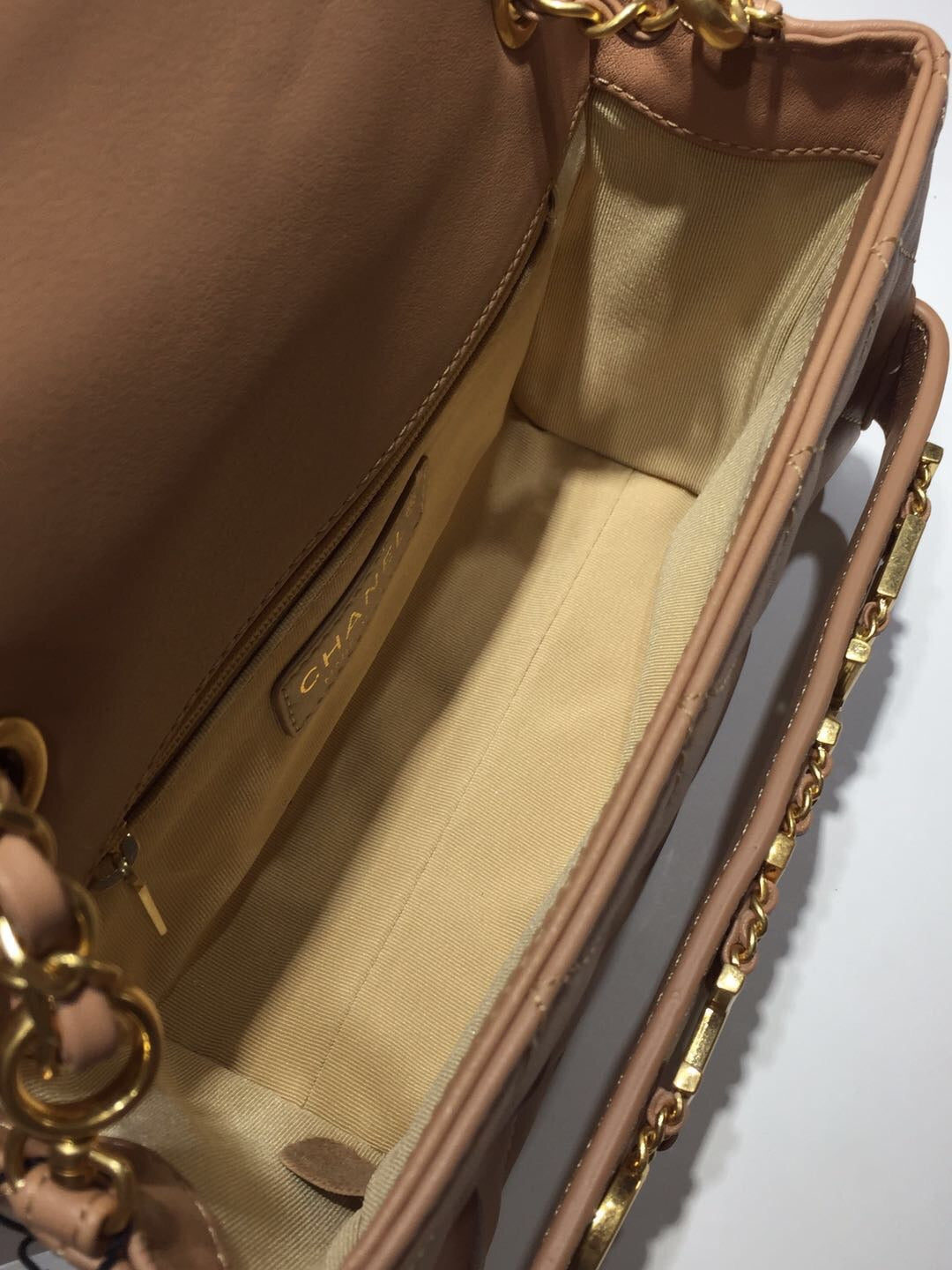 CHLFront Logo Small Flap Bag Gold Hardware Apricot For Women, Women’s Handbags, Shoulder Bags 8.2in/21cm AS1490