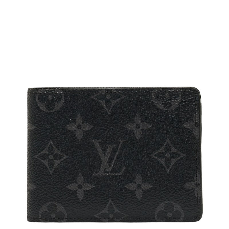 Louis Vuitton Monogram Portefolio Multiple Double Fed Wallet M61695 Black PVC Men LOUIS VUITTON