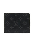 Louis Vuitton Monogram Portefolio Multiple Double Fed Wallet M61695 Black PVC Men LOUIS VUITTON