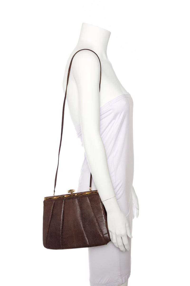 Judith Leiber Brown Snakeskin Cross-Body