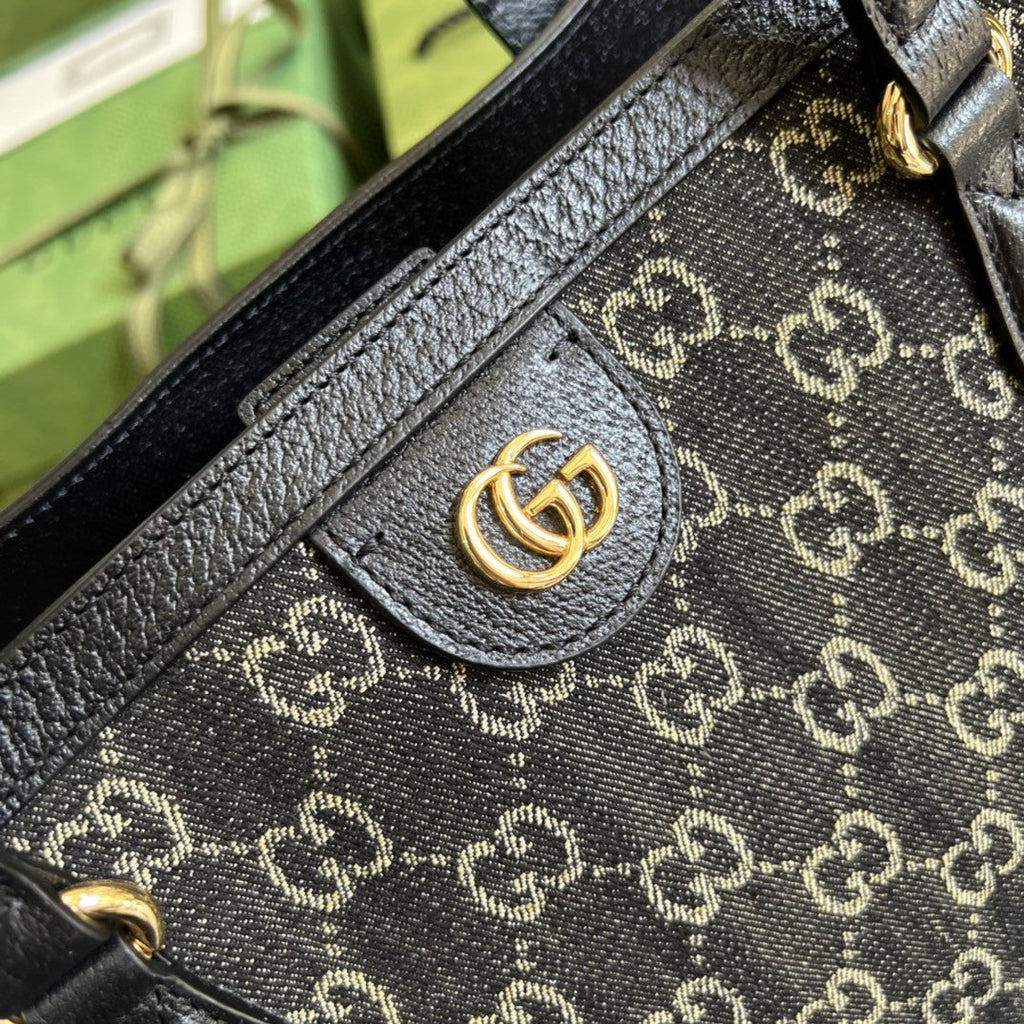 Glami OphiGLAMIa MeGLAMIum Tote With Web Black And Ivory Glami Denim Jacquard For Women 15in/38cm 631685 UN3BG 1274