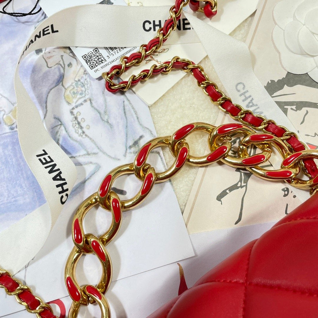 CHL Flap Bag Gold Hardware Red For Women, Women’s Handbags, Shoulder Bags 7.9in/20cm AS3366
