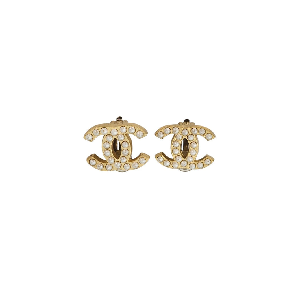 Chanel CC Faux Pearl Clip On Earrings